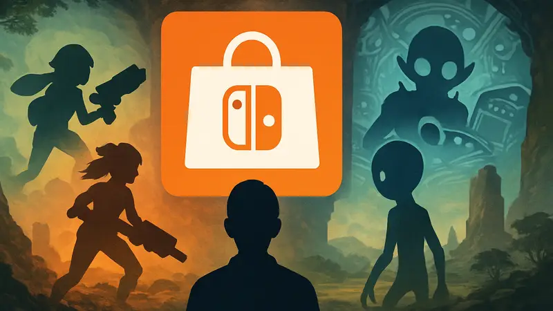 Логотип Nintendo Switch eShop с иконками новых игр, доступных для загрузки 23 июля.