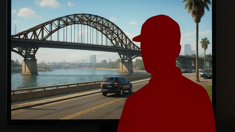 Скриншот фейковой утечки геймплея GTA 6 с мостом.