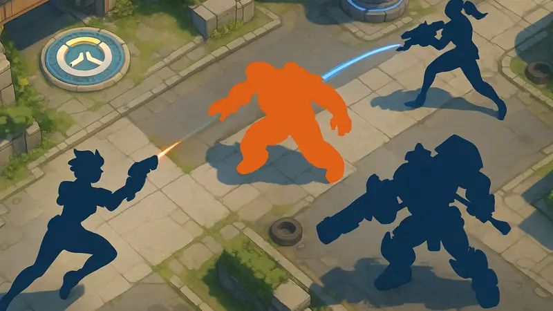 Персонажи Overwatch Rush в мобильной игре. Игровой процесс с видом сверху.