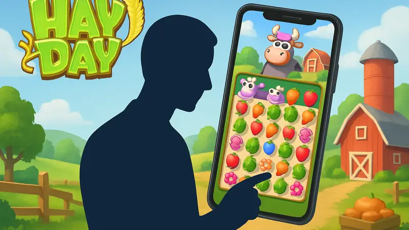 Логотип и скриншот мобильной игры Hay Day Match от Supercell, жанр матч-3