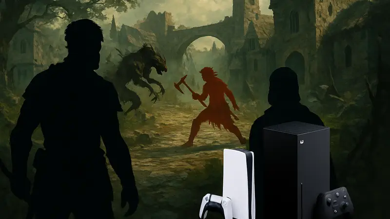 Изображение No Rest for the Wicked с акцентом на консоли PlayStation и Xbox.