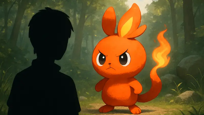 Стартовый покемон Pombon из Pokemon Winds and Waves, огненный тип, концепт-арт.