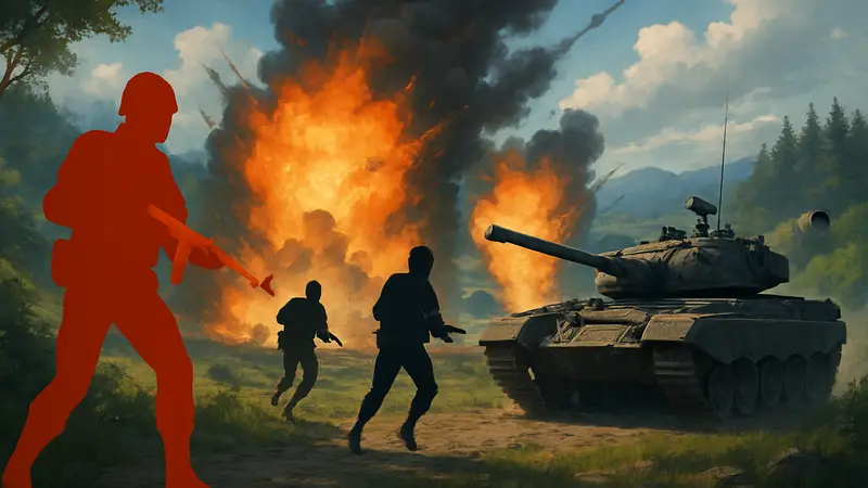 Скриншот из игры LivingBattle с экшен-сценой и управляемой техникой в открытом мире Steam