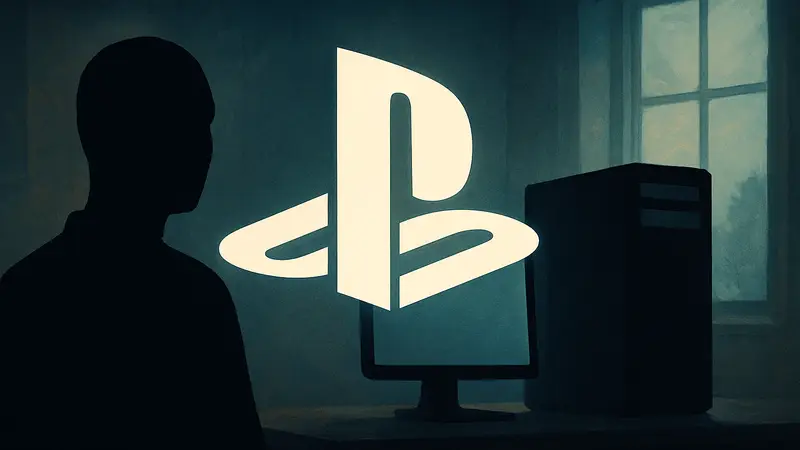 Логотип PlayStation и силуэт ПК на фоне, символизирующие стратегию Sony