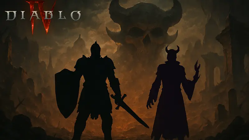 Обложка дополнения Diablo 4: Lord of Hatred с изображением новых классов Паладина и Чернокнижника