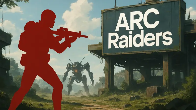 Логотип игры ARC Raiders, изображение боевика или обновления, скриншот из игры с патчем.