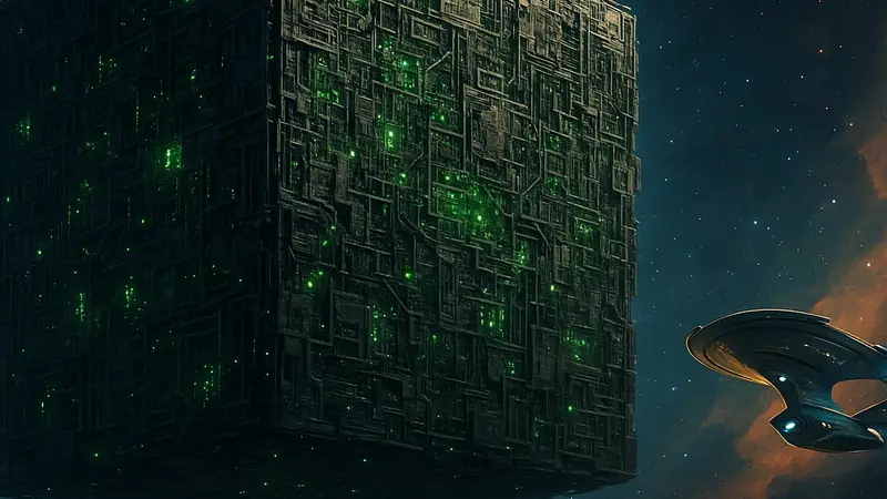Космический куб Боргов из Star Trek, космический корабль, научно-фантастический мир, изменение канона.