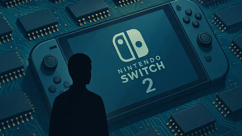 Логотип Nintendo Switch 2 или изображение концепта консоли на фоне микросхем памяти.