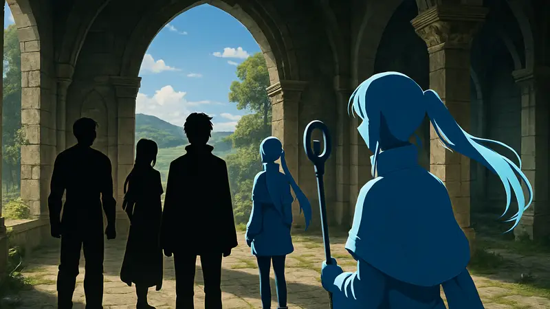 Персонажи Frieren из аниме-сериала, кадр из восьмого эпизода второго сезона.