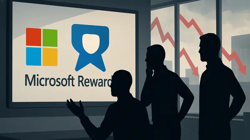 Логотип Microsoft Rewards на фоне спорных изменений в программе лояльности.
