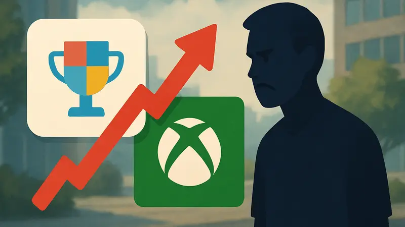 Иконка Microsoft Rewards и логотип Xbox, с символом подорожания или недовольства.