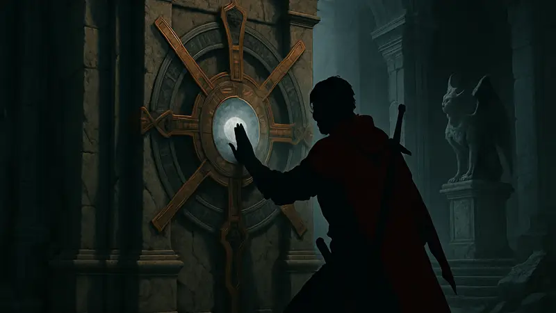 Герой Crimson Desert активирует механизмы в Святилище Смерти во время миссии «Фрагменты Тьмы».