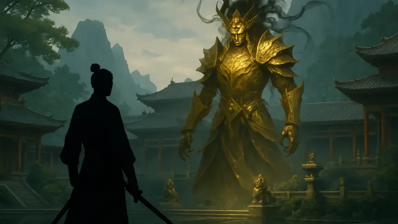 Where Winds Meet: скриншот из дополнения The Imperial Palace, показывающий босса Gilded Lament
