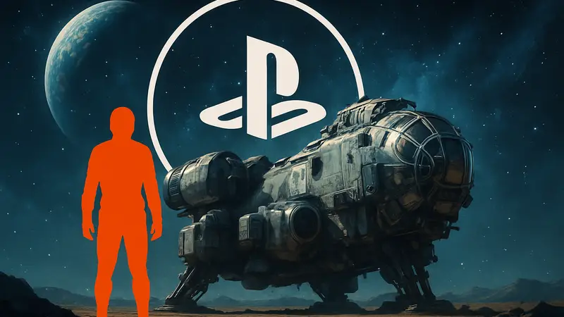 Логотип Starfield на фоне космического корабля с символом PlayStation.