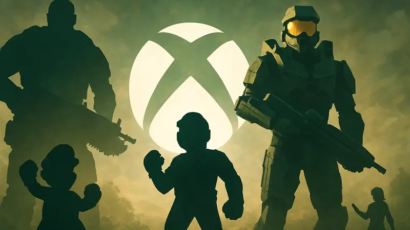 Логотип Xbox на фоне старых игровых персонажей, символизирующих возрождение франшиз