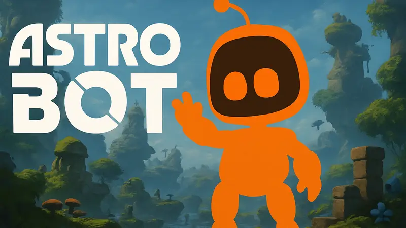 Игровой персонаж Astro Bot с логотипом игры и данными о продажах