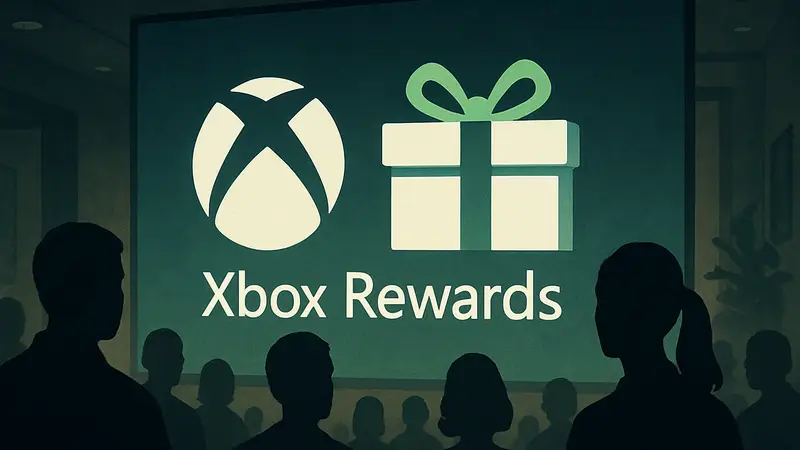 Логотип Xbox Rewards с праздничной упаковкой подарка