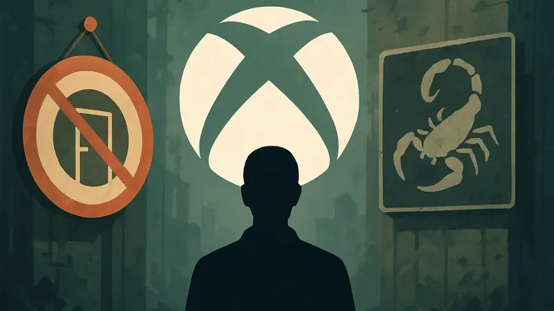 Логотип Xbox на фоне символов закрытых студий Tango Gameworks и Arkane Austin, иллюстрирующий изменения в стратегии компании.