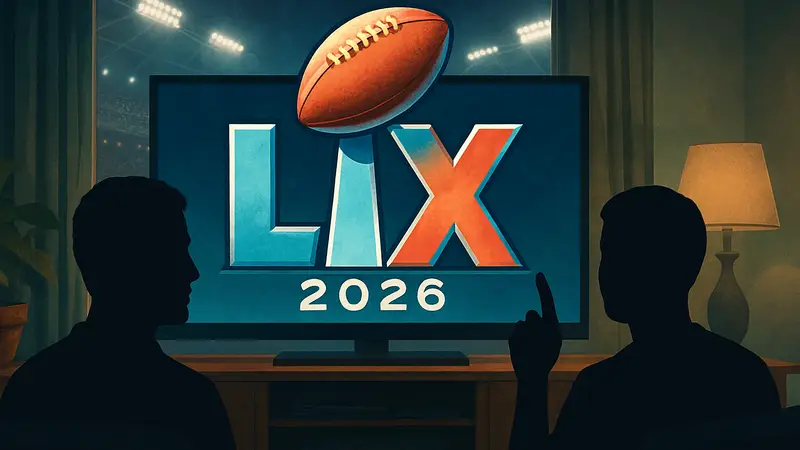Super Bowl LX 2026. Логотип Супербоула с мячом. Как смотреть Супербоул бесплатно.