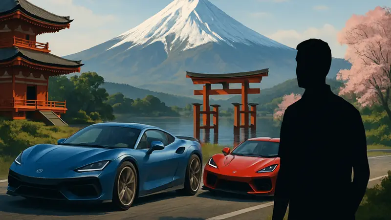 Скриншот или арт Forza Horizon 6, демонстрирующий автомобили на фоне японских пейзажей