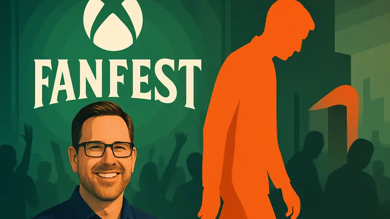 Крис Мансон улыбается на фоне логотипа Xbox FanFest, увольнение Xbox