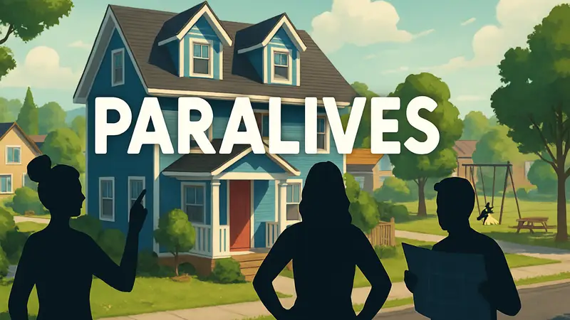 Логотип Paralives на фоне игрового мира, демонстрирующего возможности кастомизации и строительства