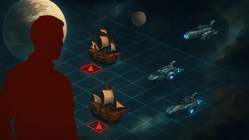 Скриншот из игры Down with the Ship с космическими кораблями в пошаговом режиме.