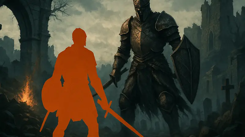 Изображение с элементами Dark Souls, демонстрирующее сложность и вызов в Soulslike играх.