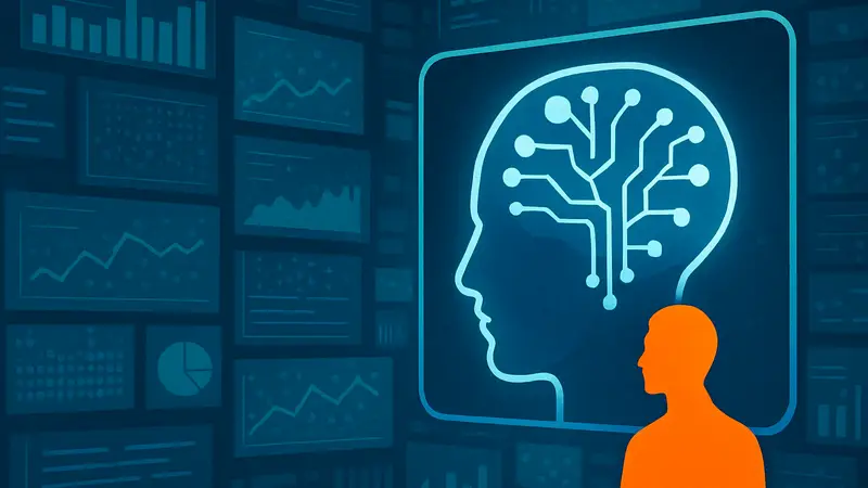 Логотип Google DeepMind или иллюстрация ИИ, анализирующего большие объёмы данных