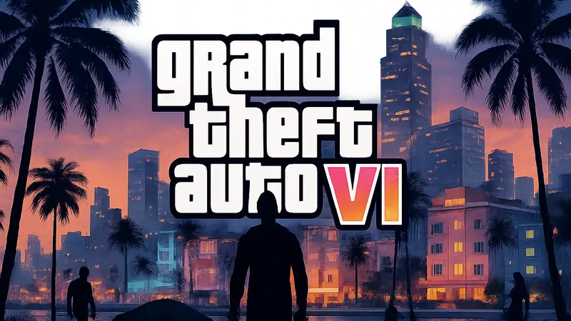 Логотип Grand Theft Auto 6 на фоне Вайс-Сити, символизирующий подтверждённую дату релиза игры.