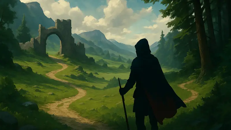 Игровой персонаж исследует открытый мир RPG, отклоняясь от основного пути и правил.