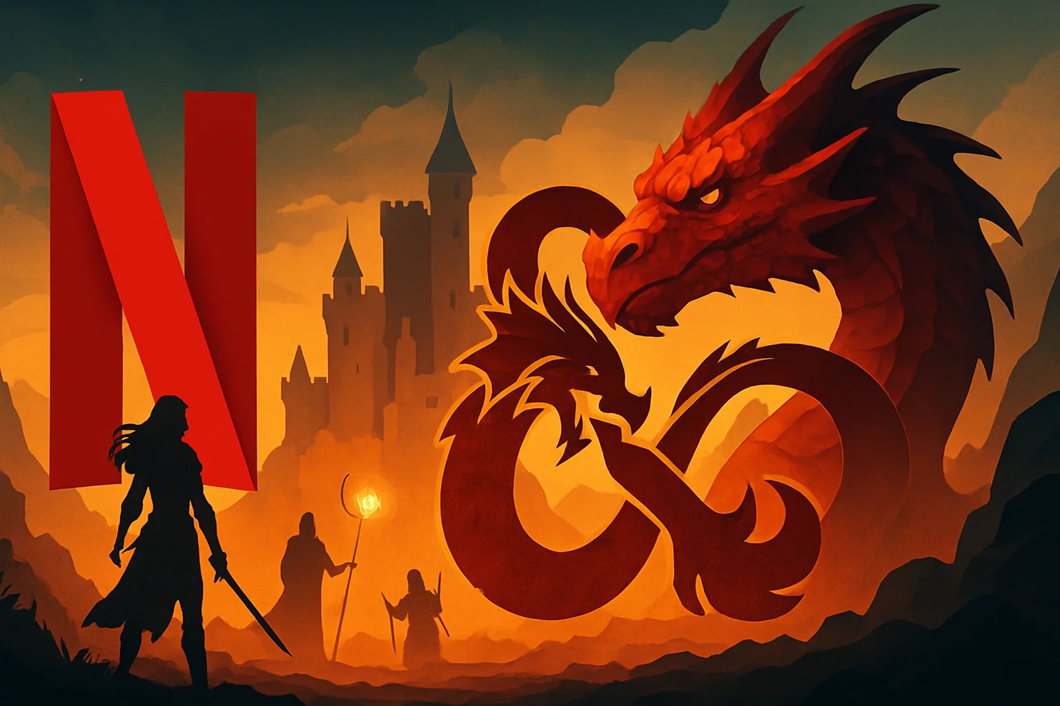 Логотип Dungeons & Dragons на фоне элементов сериала Netflix