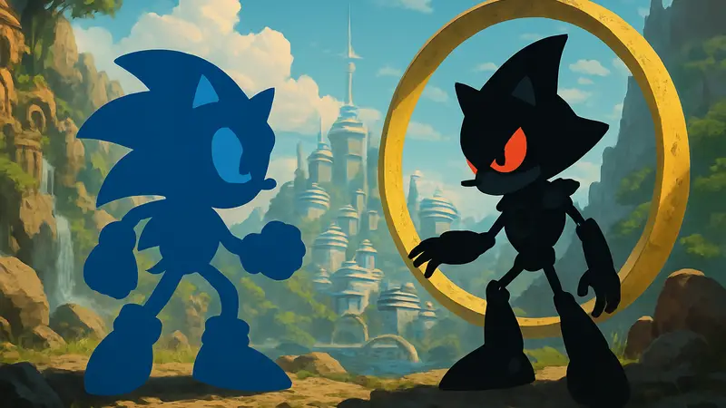 Арт с персонажами Sonic CD, возможно, с обложки игры или концепт-артом ремейка Sonic CD, Sonic the Hedgehog