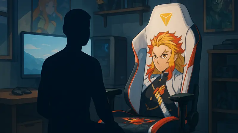 Игровое кресло Secretlab с аниме-рисунком в комнате геймера