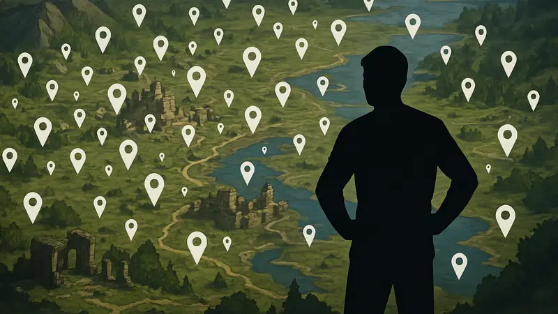 Карта в игре с открытым миром, усыпанная многочисленными метками