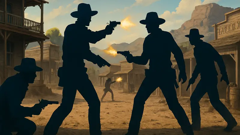 Скриншот из игры Far Far West с ковбоями и перестрелками