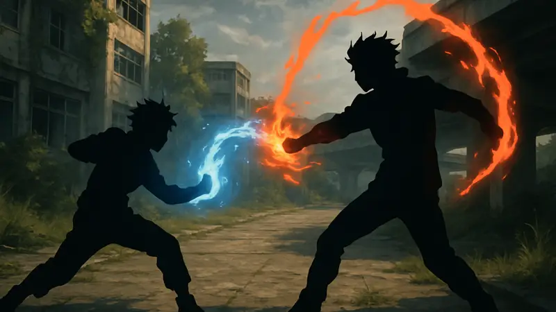 Арт из аниме Jujutsu Kaisen, изображающий битву с использованием проклятой энергии.