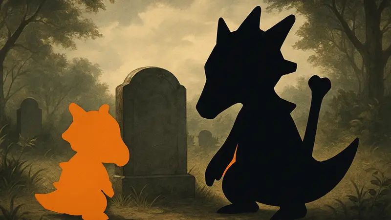 Кубон и Маровак в Pokemon Pokopia у могилы, символизирующей грустную дружбу