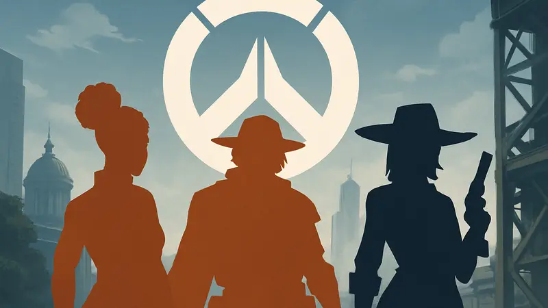 Персонажи Overwatch Сьерра, Кэссиди и Эш на фоне логотипа игры, символизирующие развитие сюжета.