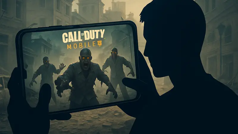 Зомби из Call of Duty: Mobile, атакующие игрока на мобильном устройстве.