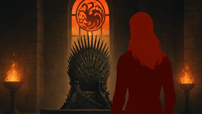 Логотип игры Game of Thrones на фоне Железного Трона, символика «Дома Дракона».