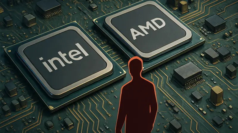 Процессоры Intel и AMD на фоне серверной платы, демонстрирующие задержки поставок из-за ИИ-спроса.