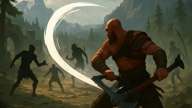 Кратос использует боевые навыки в игре God of War Sons of Sparta, на фоне враги