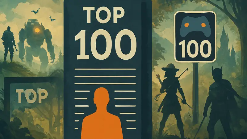 Графическое изображение со списком лучших игр, логотип Game Rant и цифра 100