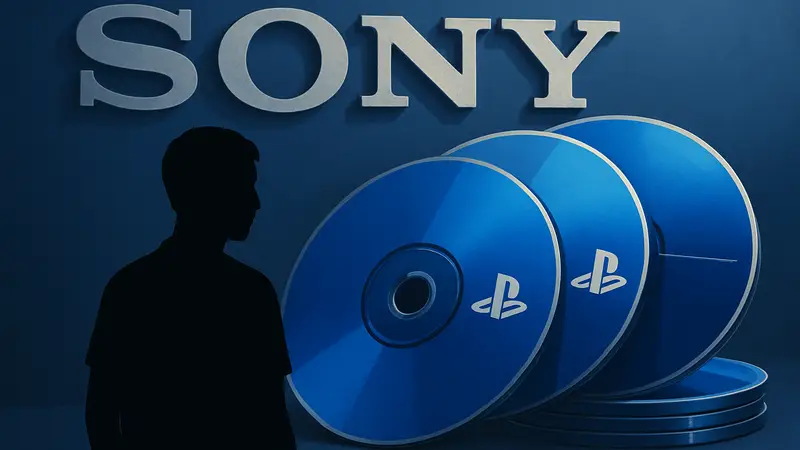 Диски PlayStation на фоне логотипа Sony, символизирующие продолжение производства физических игр.