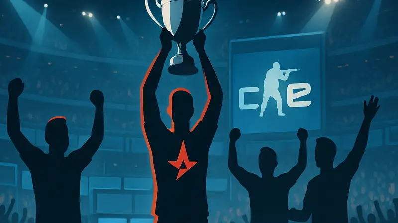 Команда Astralis празднует победу на киберспортивном турнире CS2.