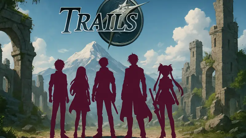 Логотип серии Trails или иллюстрация персонажей из игры от Falcom, символизирующая завершение.