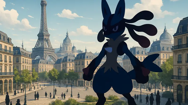Изображение покемона из игры Pokémon Legends: Z-A на фоне города Люмьос