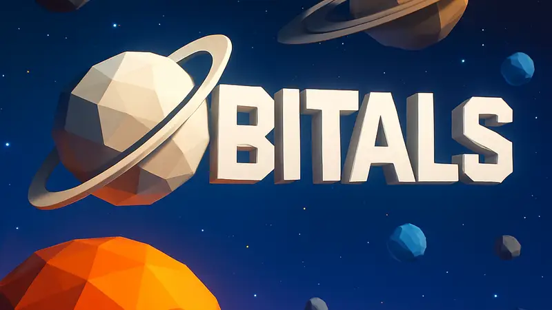 Логотип игры Orbitals на фоне космического пейзажа, анонсирующий её появление на Nintendo Direct 2026.