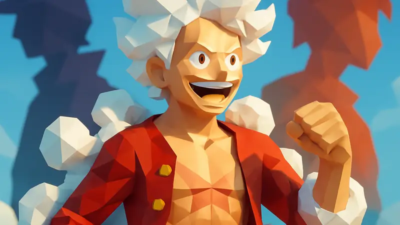 Луффи из One Piece в трансформации Gear 5, на фоне намёков на новую форму, аниме.
